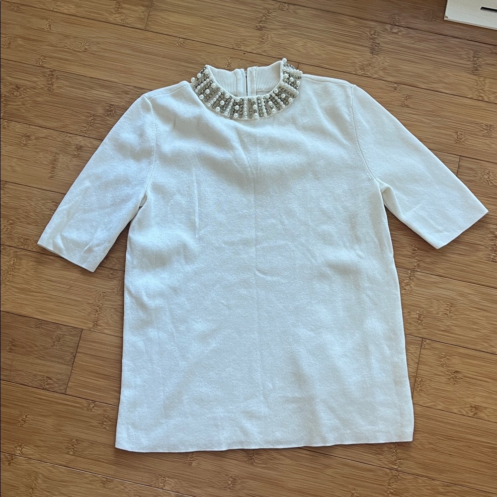 Cream shirt with Pearl and Rhinestone Collar